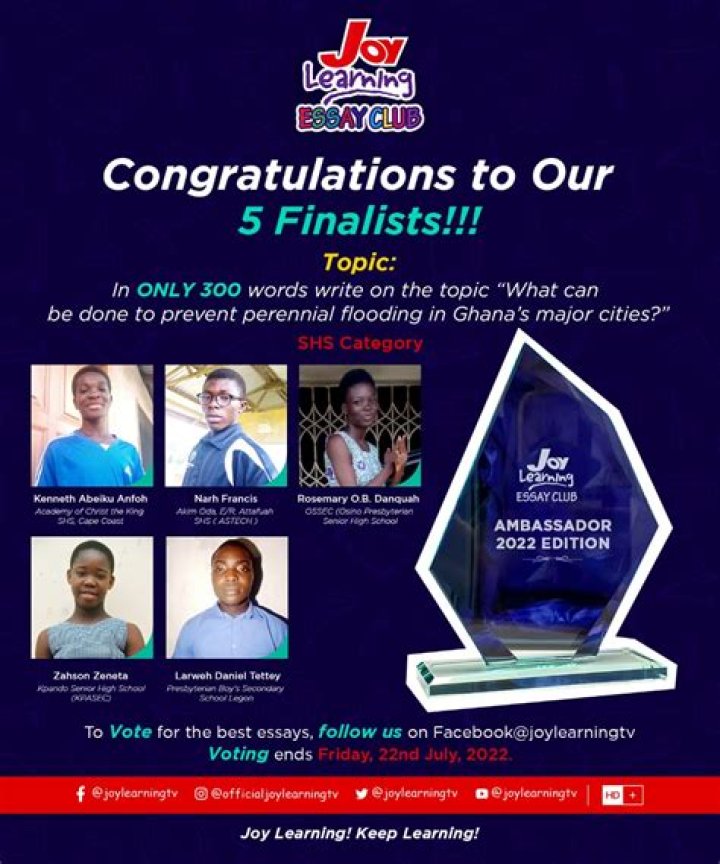 
Joy Learning Essay Club: Hamdaway Katari and Benjamin Boakye Crowned Winners of February 2021 Edition 