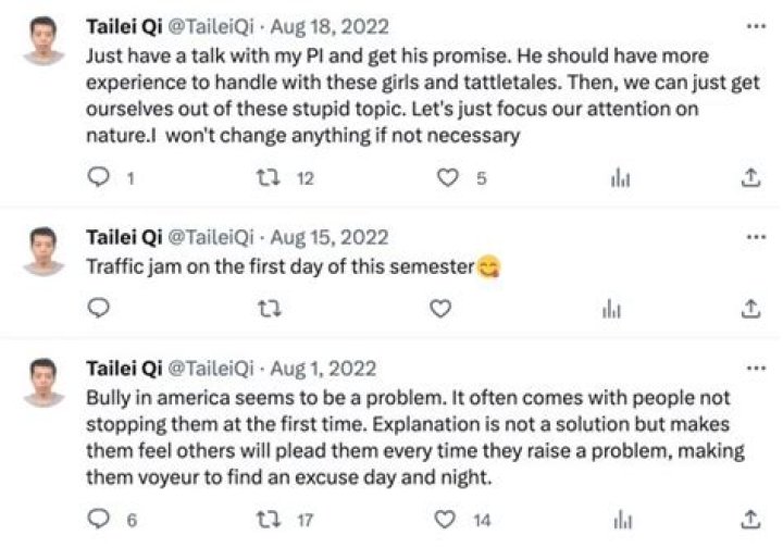 What Was Tailei Qi Motive Behind Dr Zijie Yan Murder? Complaint Tweets Revealed